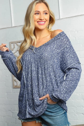 Blue off shoulder long sleeve